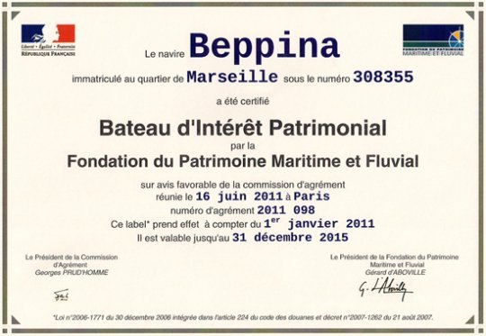 Beppina - Certificat BIP, renouvelé en 2016