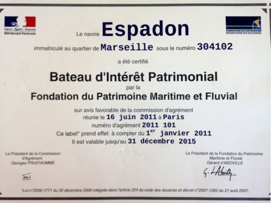 Espadon - Certificat BIP, renouvelé en 2016